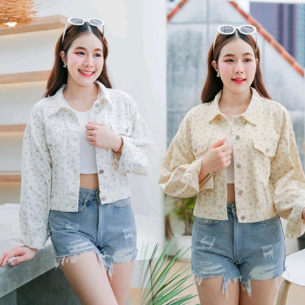 แจ็คเก็ตยีนส์แขนยาวผ้ายีนส์ลายดอก รุ่น151 Clothing Lady