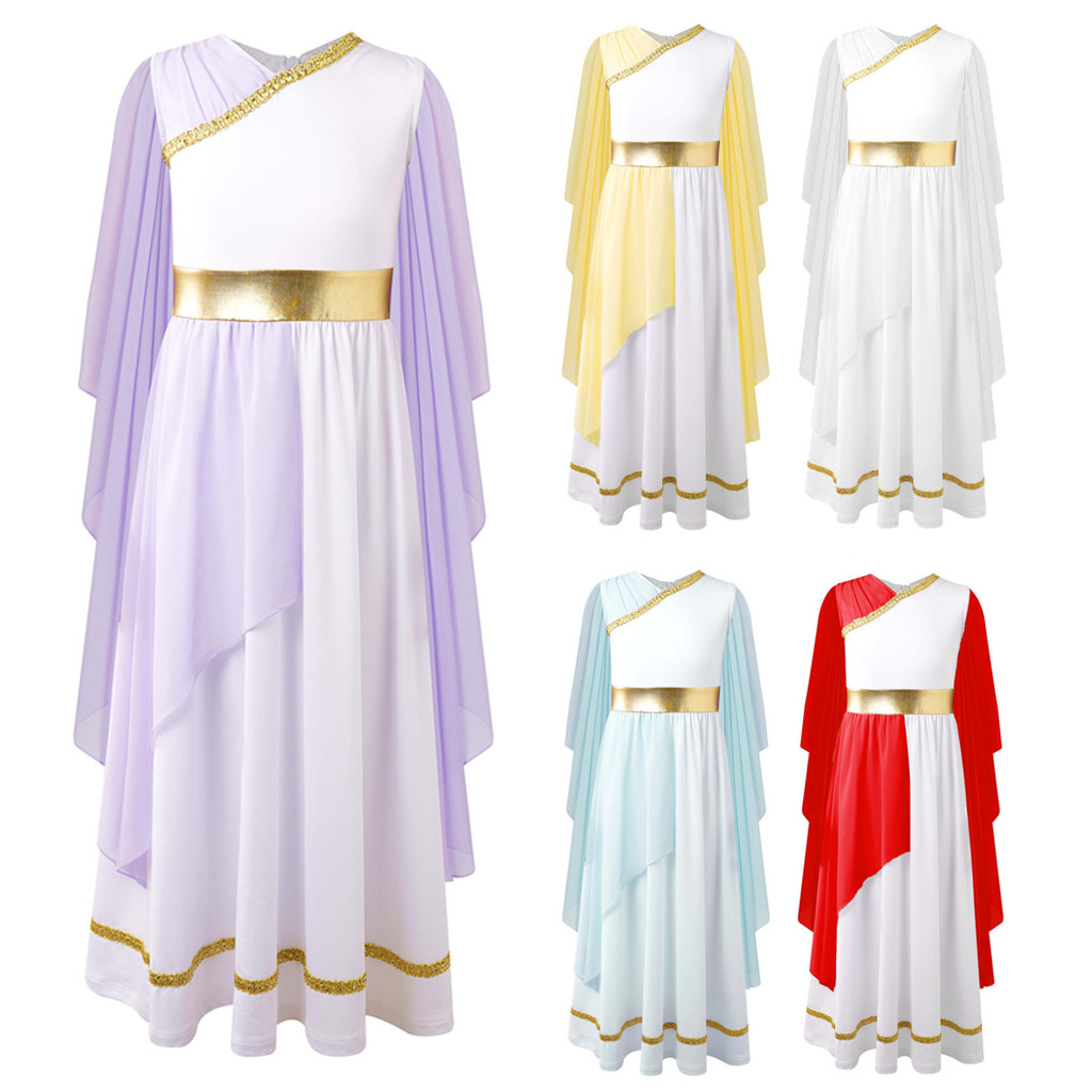 เด็กสาวฮาโลวีนโบราณกรีก Toga เครื่องแต่งกาย Athena เทพธิดา Gracian เจ้าหญิงคอสเพลย์แขนกุด Shawls Tulle ชุดชุด
