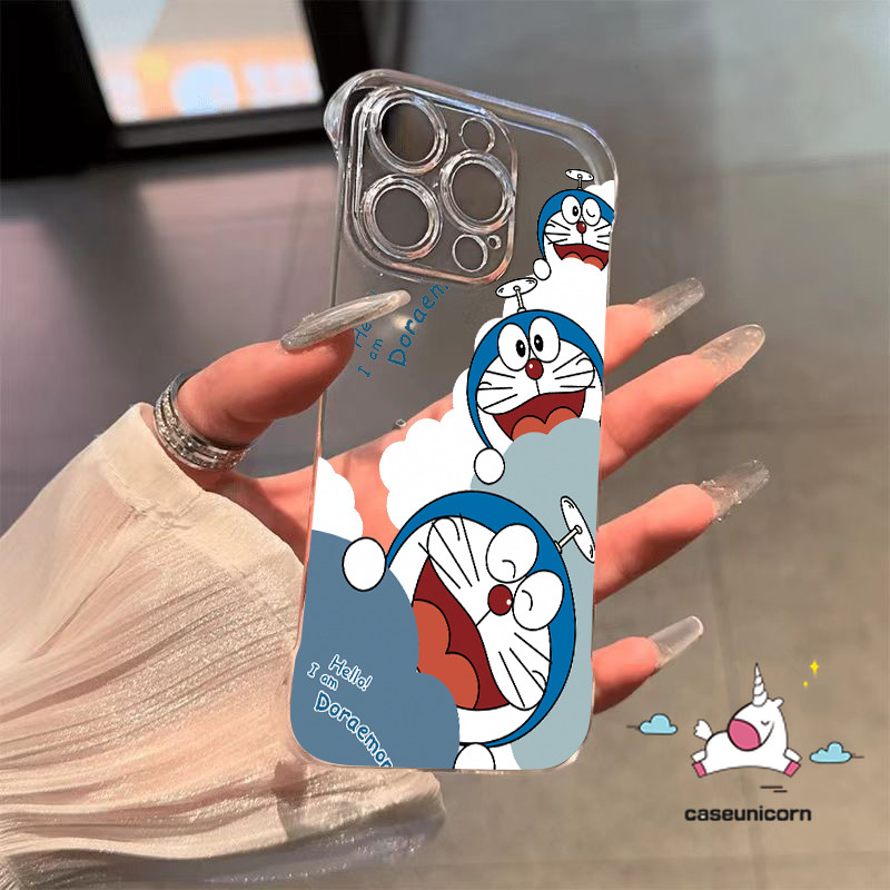 การ์ตูนคู่น่ารัก Winnie Doraemon Doodle กรณีสําหรับ IPhone 7Plus 16 14 13 15 11 12 Pro Max XR X 14 16 8 15 Plus XS Max SE 2020 Frameless โปร่งใส Ultra-thin Hard Case