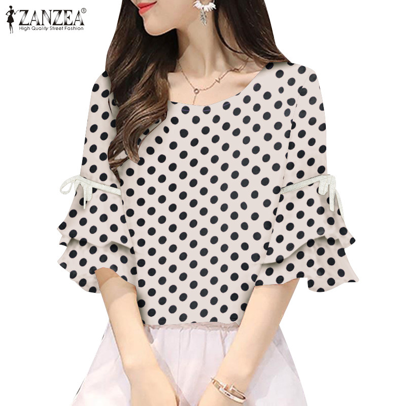 Zanzea เสื้อเบลาส์คอกลมพิมพ์ลายสไตล์เกาหลีสําหรับผู้หญิง