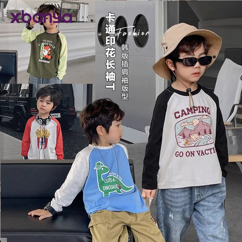 ชาย Raglan เสื้อยืดแขนยาวฤดูใบไม้ร่วงฤดูใบไม้ผลิฤดูใบไม้ร่วงสไตล์เด็กทารกเสื้อผ้าเด็กทารกครึ่งแขน Top Bottoming เสื้อ X4264