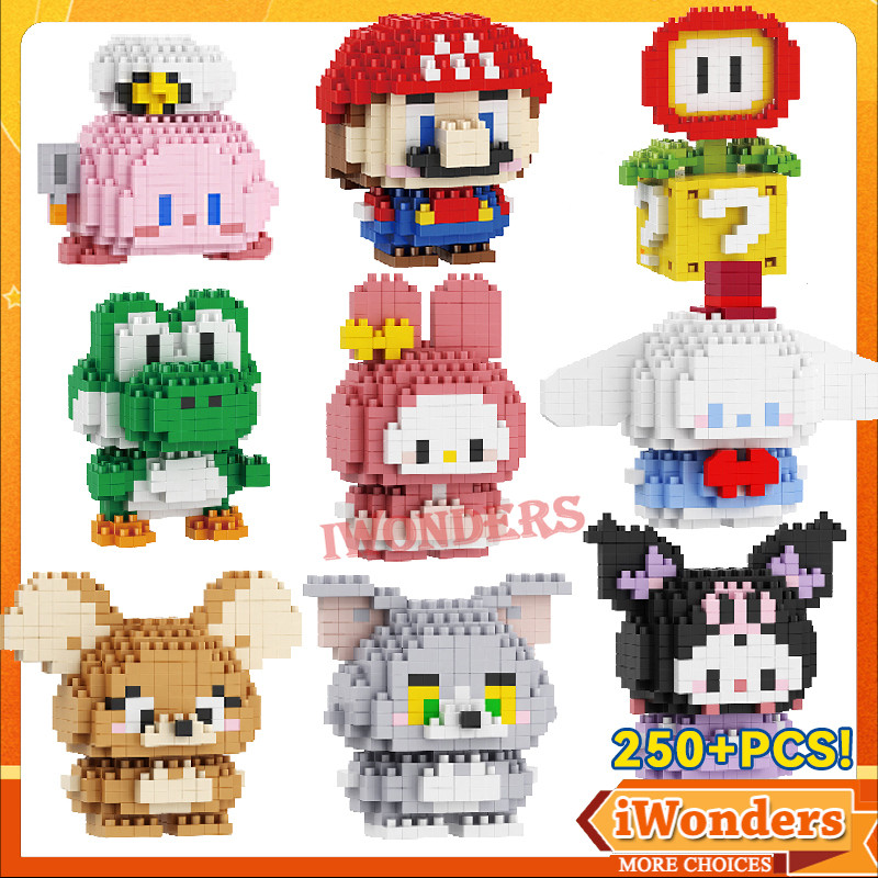 One PIECE Sanrio ตุ๊กตาการ์ตูนน่ารัก Tom และ Jerry Building Blocks บล็อกของเล่นเด็กของขวัญชายหญิง Luffy Mario Kirby Melody Kuromi Panda
