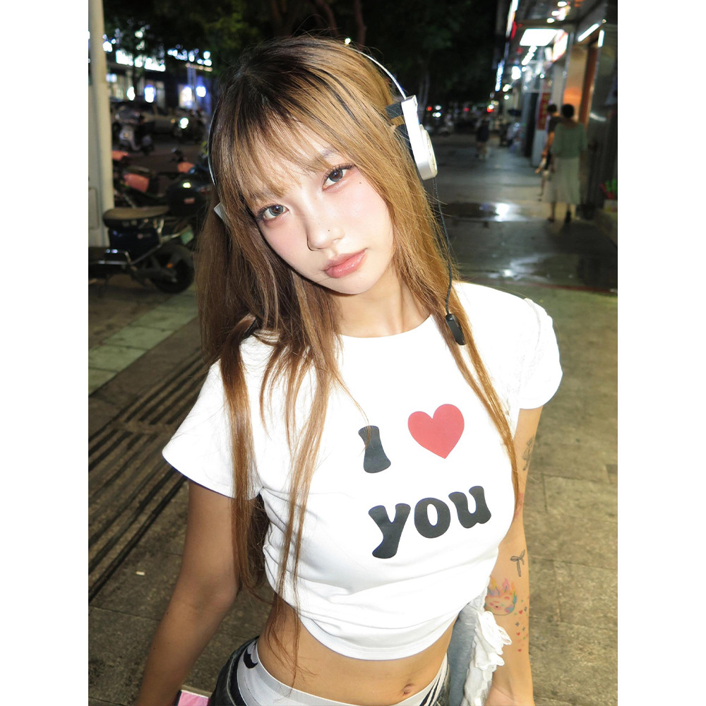 (จัดส่งตลอด 24 ชั่วโมง）Angle Officialเสื้อครอป เสื้อยืดวินเทจ ผ้าcotton100%ดูดซับเหงื่อ สวมใส่สบาย เข้าได้กับทุกออกเเบบ