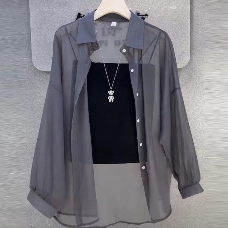 ผู้หญิงฤดูร้อนผ้าไหมน้ําแข็ง 2024 เสื้อชีฟองบางแขนยาวสไตล์ใหม่