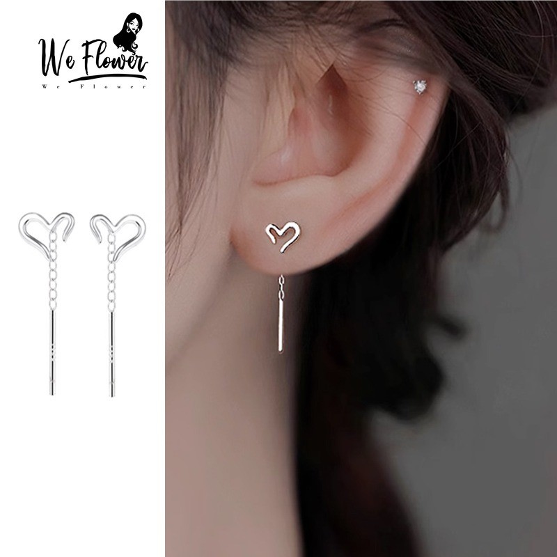 We Flower โรแมนติกส925โซ่เงินหัวใจรักห้อยต่างหูสําหรับผู้หญิงสาวหมั้นพรรควางหูเครื่องประดับอุปกรณ์เสริม