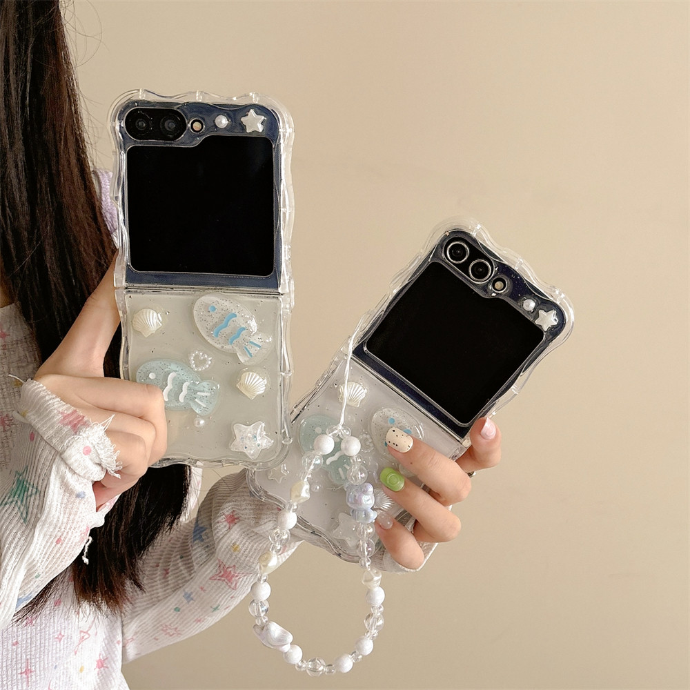 Samsung Galaxy Z Flip6 5 4 3 5G เปลือกน่ารักรวมทุกอย่างป้องกันจี้กรณี High-end ขอบหยัก Drop-proof ความคิดสร้างสรรค์สําหรับ Samsung Full Encirclement ปลอก