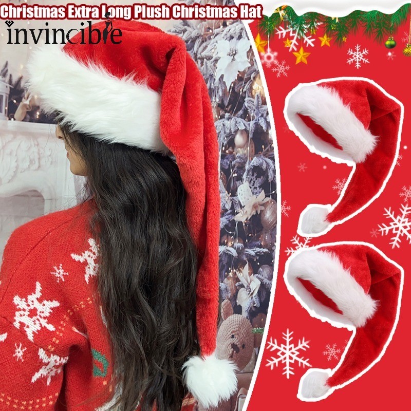 หมวกคริสต์มาสตุ๊กตายาวเรียบง่ายอินเทรนด์ - หมวกซานต้าสีแดงน่ารัก Cozy หมวกปีใหม่