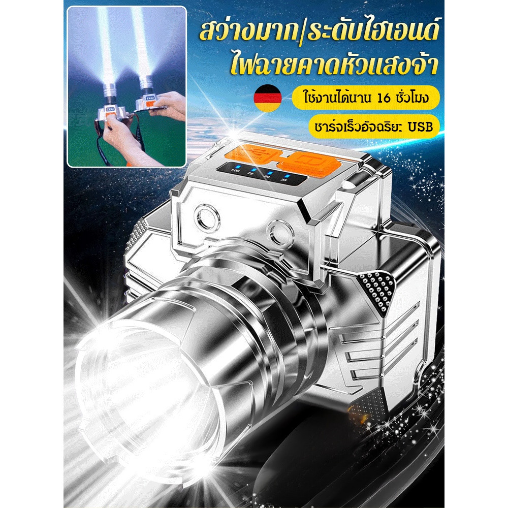 【ไฟส่องสว่างระยะไกล】ไฟฉายคาดหัวความสว่างสูงโคมไฟติดหัวไฟแรงของคนงานเหมืองไฟหน้ากลางแจ้งตกปลากลางคืนไฟฉายสว่างมาก