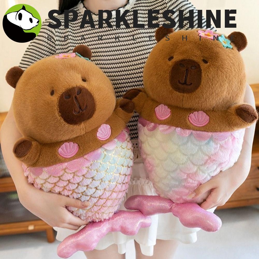 Sparkleshine Mermaid Capybara Plush, แต่งตัวการ์ตูน Capybara ของเล่นตุ๊กตา, เด็กมาพร้อมกับตุ๊กตา Fluffy จําลอง Soft Capibara ตุ๊กตาของขวัญวันเกิด