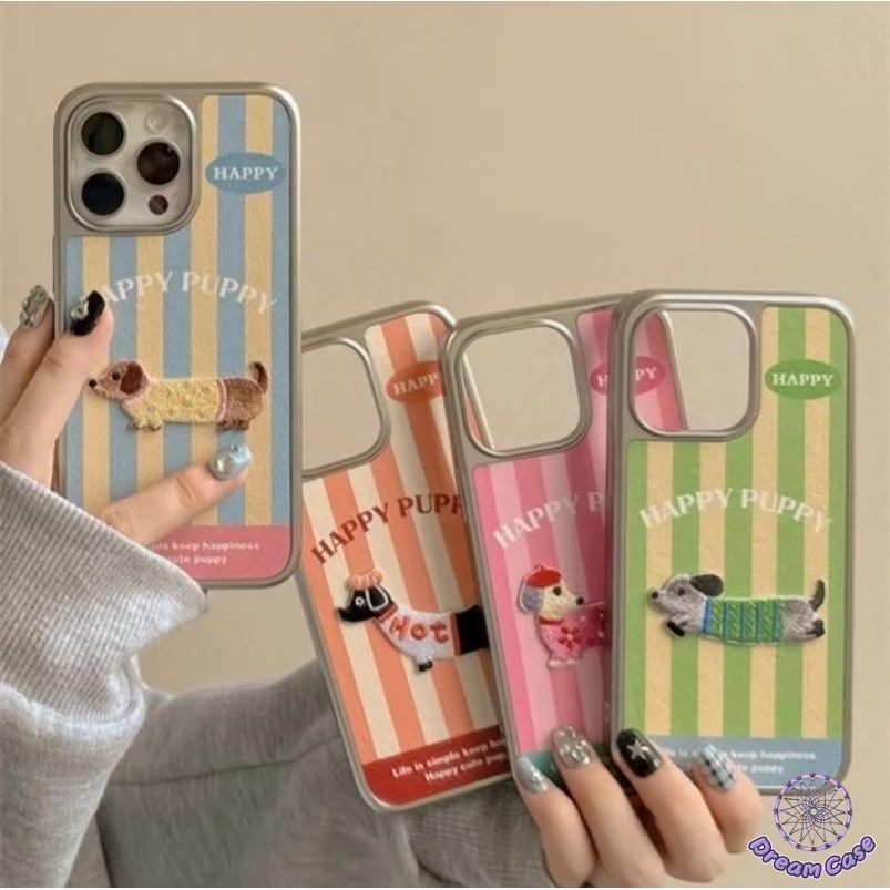 การ์ตูนน่ารักสีสันสดใสลูกสุนัขลายทางนุ่ม เคส IPhone 17 AIR 15 11 16 13 12 14 Pro Max XR 14 16 15 7 8 Plus X XS SE 2020