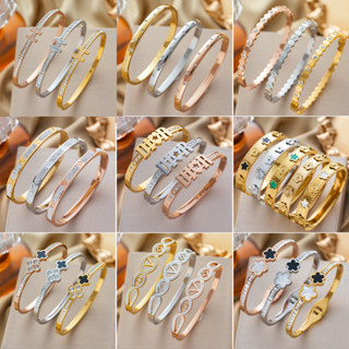 สร้อยข้อมือเหล็กไทเทเนียมแบบเพชรฝัง สไตล์แฟชั่นสำหรับผู้หญิง…