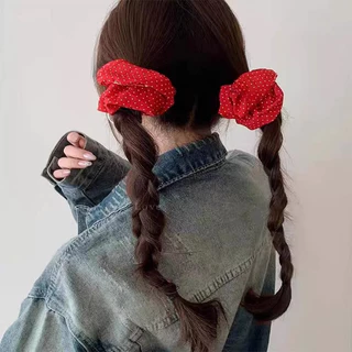 สวยงามจุดสีแดงผูกผมผมหางม้าหัวเชือกจีนสีแดง Scrunchies เครื่องประดับผม