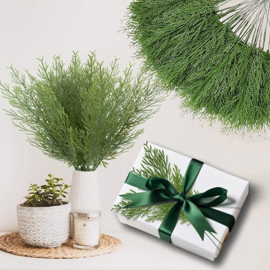 10 ชิ้นสนประดิษฐ์ Sprigs สีเขียว Faux Greenery Stems,ปลอมคริสต์มาสใบสนหยิบพลาสติกขนาดเล็กสาขาเข็มสําหรับวันหยุด Xmas งานแต่งงานวันเกิดตกแต่ง