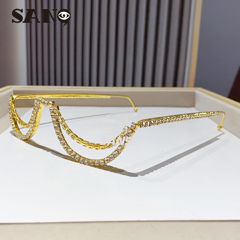 2024 โลหะยุโรปและอเมริกา Double-layer Seamless Handmade Diamond Studded Rhinestone แว่นตาสําหรับตกแต่งผู้หญิง – โปรปัง