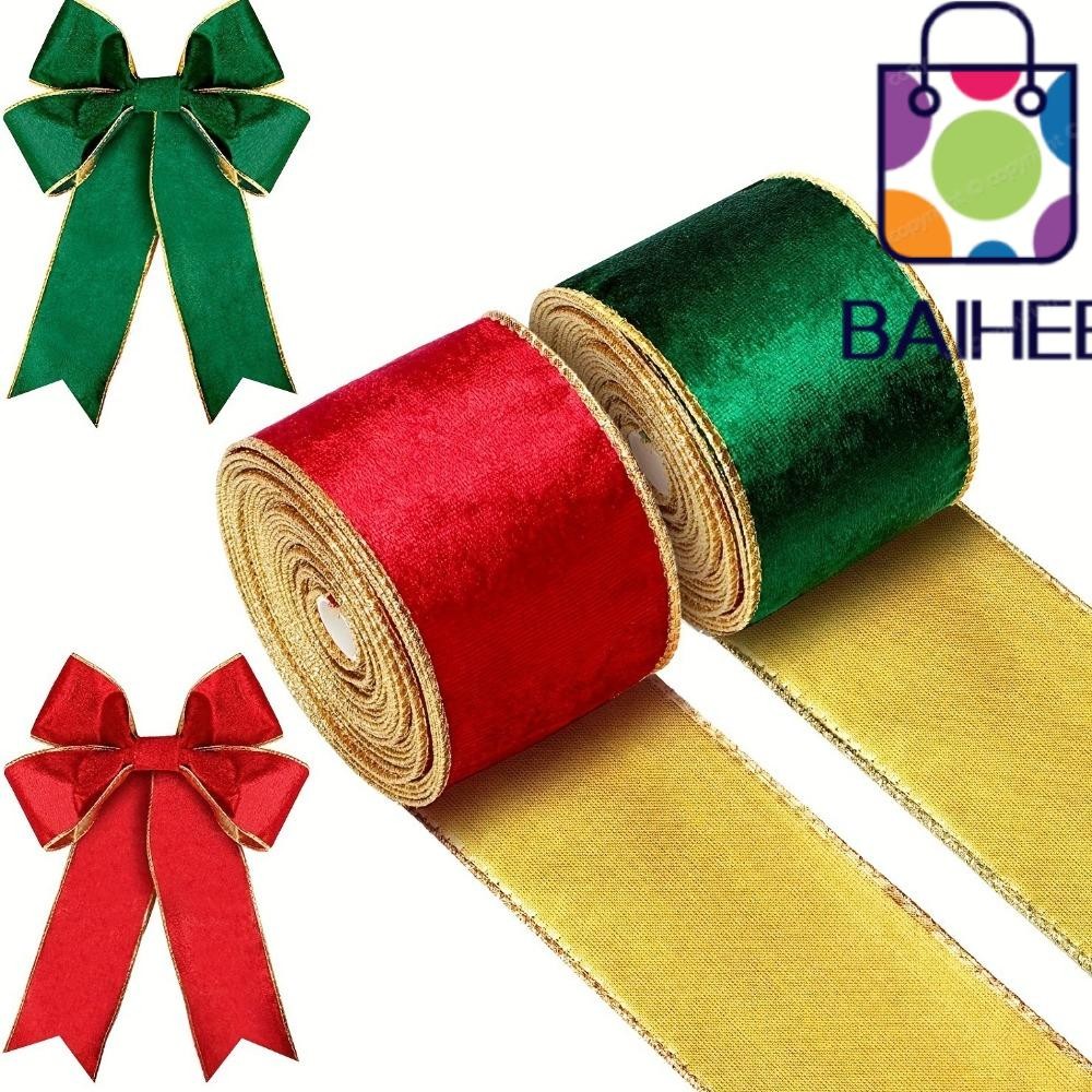 Baihee Gold Trim ริบบิ้นแบบมีสาย, น้ําหนักเบาต้นคริสต์มาสริบบิ้นคริสต์มาสของขวัญโบว์, 5 หลาเครื่องประดับคริสต์มาส DIY ผ้า Swirl Ribbon