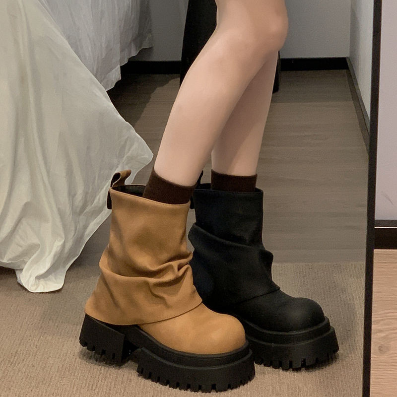รองเท้าบูทมาร์ติน Martin Boots รองเท้าหนังแบบสวมซิปอุ่นพื้นหนา