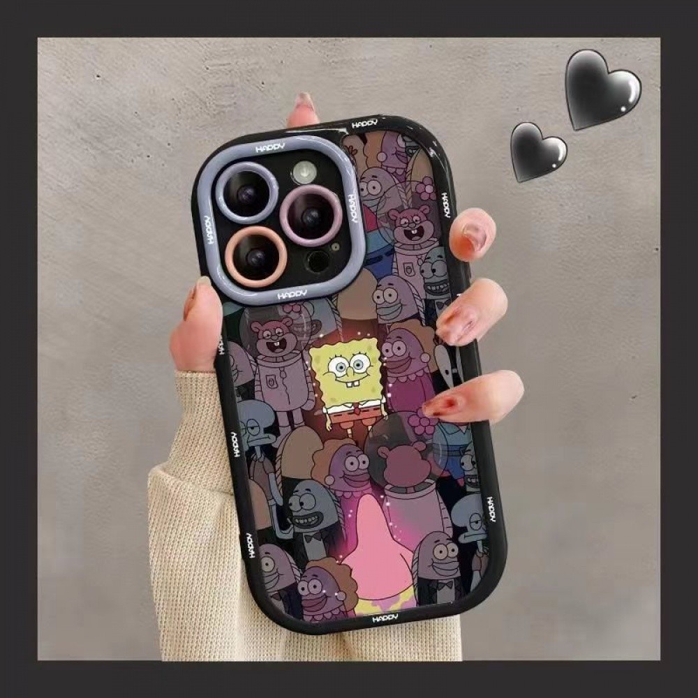 ไอเดียใหม่ พบกับ Patrick & SpongeBob ในเคสโทรศัพท์ฝูงชนสําหรับ iPhone 16/15/14/13/12/X/7/11/Plus/pro Max รวมทุกอย่างซิลิโคนฝ้านุ่มทนทานเคสป้องกันพัฟป้องกันการล่มสลาย