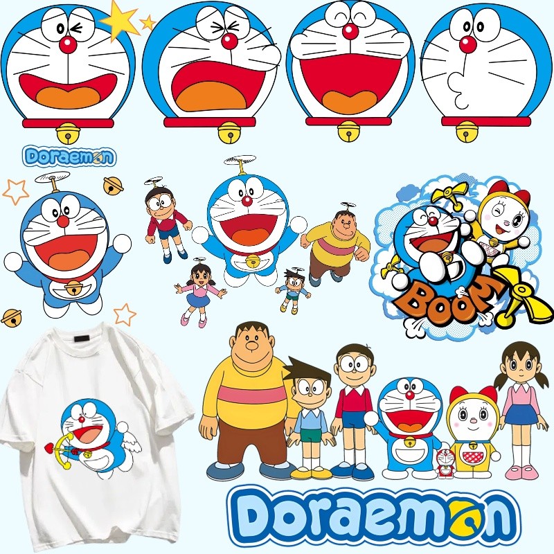โดราเอมอนสติกเกอร์ปั๊มร้อน โดราเอมอนแสดงออกน่ารักสติกเกอร์ผ้าถ่ายโอนความร้อนสติกเกอร์ล้างทําความสะอาดได้ ทําเอง สติกเกอร์ผ้าตกแต่ง