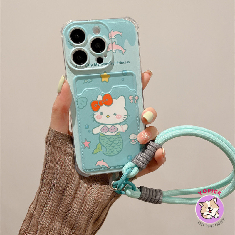 แมวน่ารักสายรัดข้อมือสําหรับiphone 15 16 Pro Maxเคสโทรศัพท์ 11 12 13Mini 13Pro Max 14Plus XR XS Max 6 7 8 Plus SE2020 การ์ดฝาครอบโทรศัพท์โซ่แขวนเชือกKB