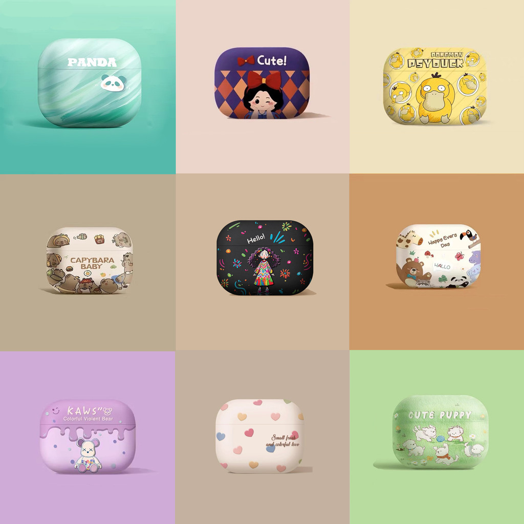 MANGO กรณีปลอกสําหรับ AirPods 1 2 3 4 Pro 3 2 กรณีปลอก Gen 2 3 4 2nd 3rd 4th Gen2 Gen3 Gen4 Matte TPU กรณีอะนิเมะการ์ตูนสีเขียว Panda Blue Queen เป็ดสีเหลือง