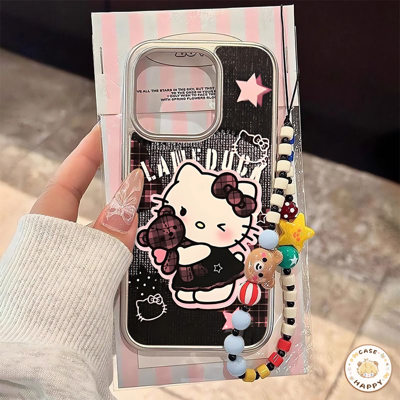 กราฟฟิตี้รูปดาวเฮลโลคิตตี้สุดเท่ กรอบไฟฟ้าที่หรูหรา เคสIPhone 16 15 13 11 14 12 Pro Max X XS XR MAX 7 16 8 Plus SE 2020
