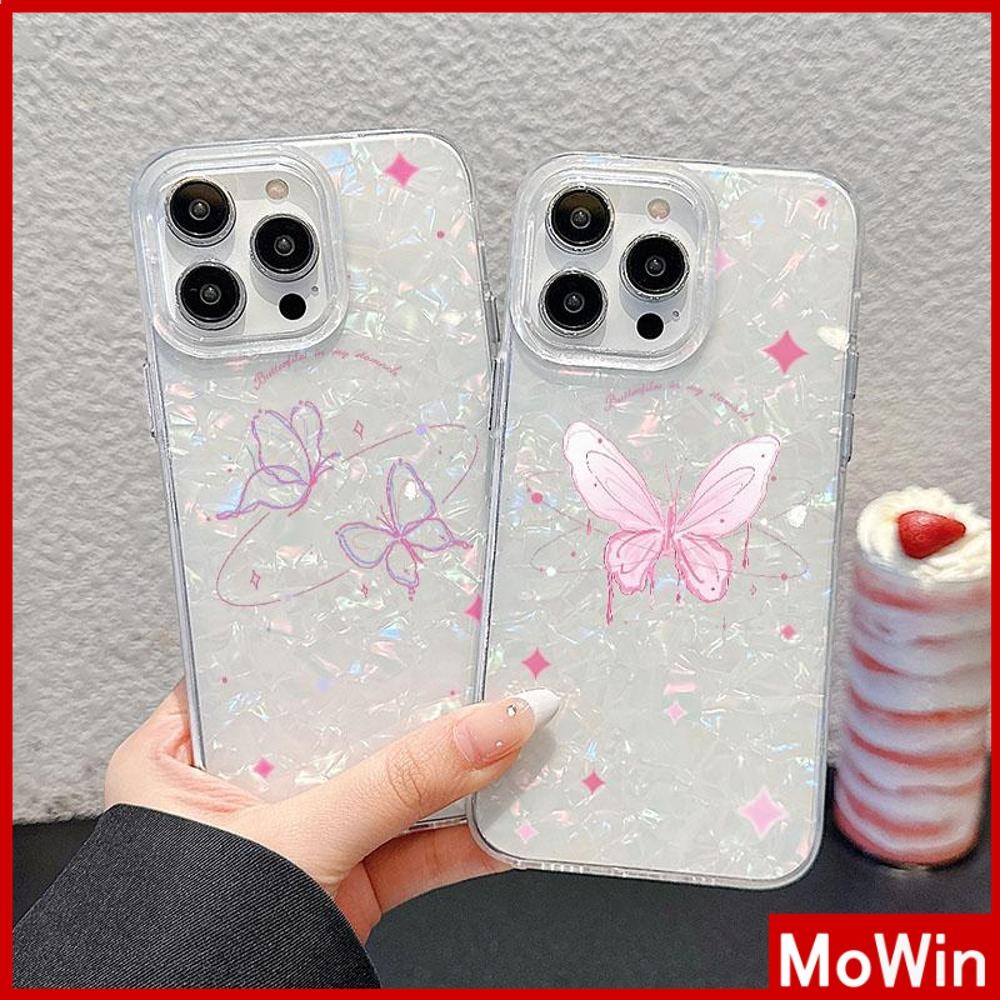 Mowin - เคส iPhone 16 Pro Max สีสันสดใส ลายเปลือกหอยโฮโลแกรม เลเซอร์ เคสใส TPU นุ่ม ผีเสื้อที่สวยงาม Compatible with iPhone 15 14 Pro max 13 12 11 XR XS 7 8Plus