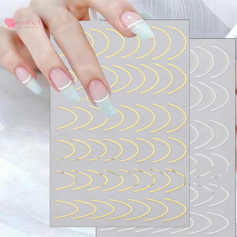 Renbg โลหะเงินเล็บสติกเกอร์โลหะ Chrome Stripe กาว Decals เทป Swirl French Sliders ตกแต่งฟอยล์ TH