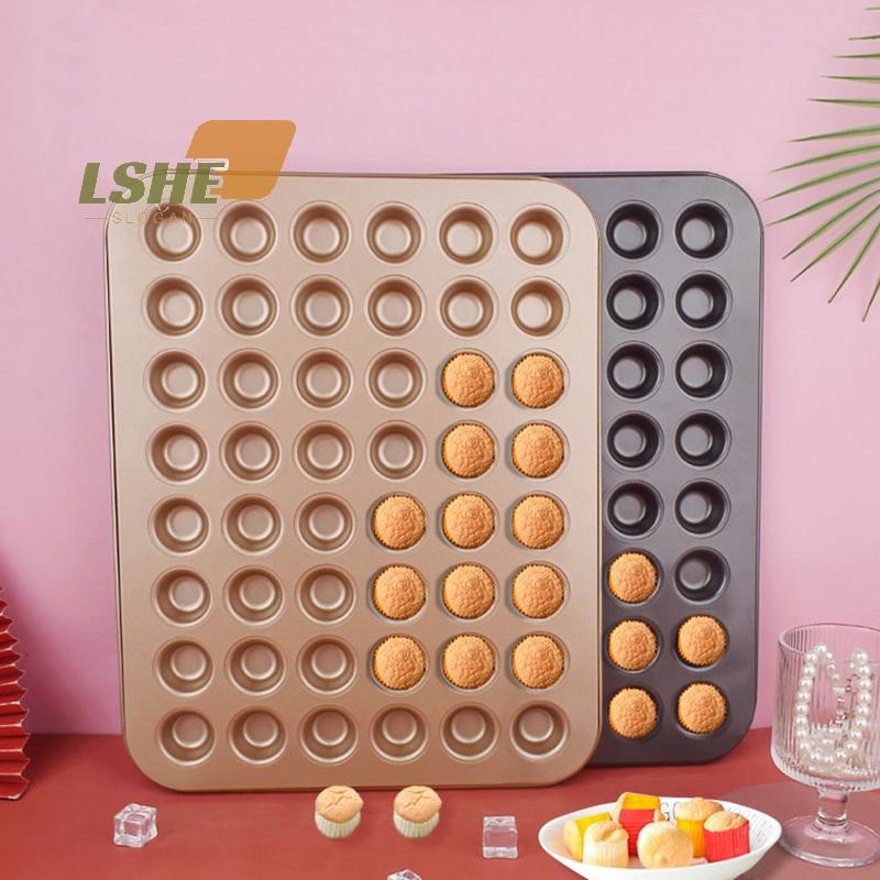 [LSHE] 48 หลุมมินิรอบมัฟฟินเค้ก Pan Cupcake แม่พิมพ์ไม่ติดจานอบเหล็กคาร์บอนเตาอบถาด Pastry Tool Kitchen Bakeware ใหม่