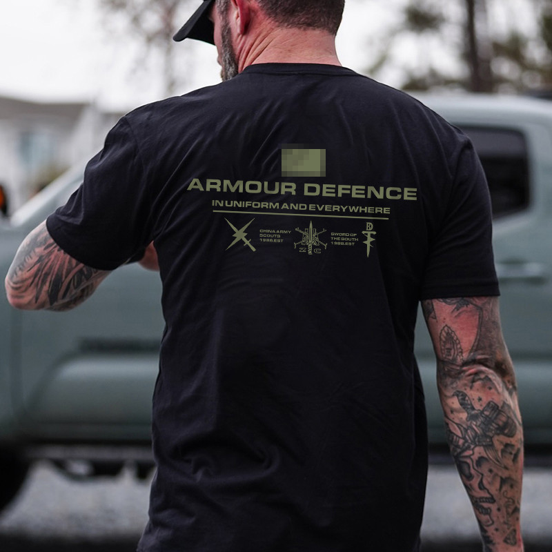 เสื้อยืดออกกำลังกายกลางแจ้งสำหรับผู้ชายคอกลมพิมพ์ลาย Southern Sword สไตล์ทหารใหม่