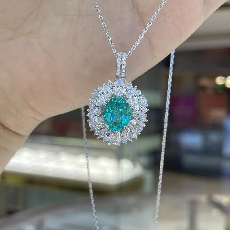 จี้สร้อยคอลักซ์ชัวรี 3CT พาราไอบาทัวร์มาไลน์ ดิมอนด์คาร์บอนสูง ทำจากเงินสเตอร์ลิง 925 เครื่องประดับพรีเมียม