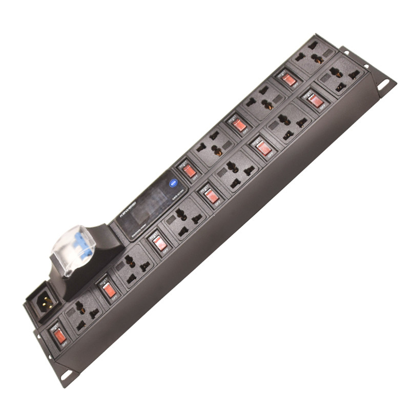 2U PDU Power strip,Voltmeter แอมป์มิเตอร์ Power Energy Meter,9Ways Extenison Socket,independent switch,16A Circuit breaker