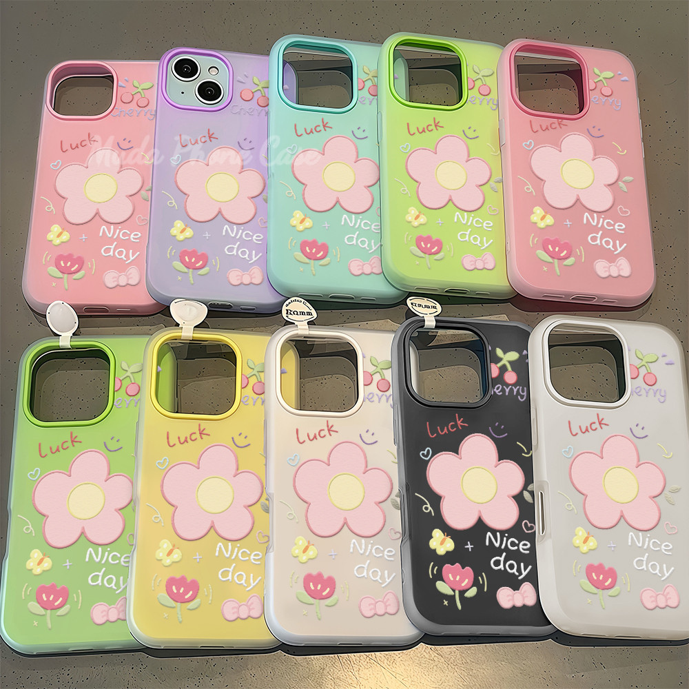 เคสไอโฟนสองชั้น DIY ดอกไม้น่ารัก เรียบง่าย กันกระแทก case for iPhone11 13promax 15plus 16 14 13 12mini XR/XSMax 7 8