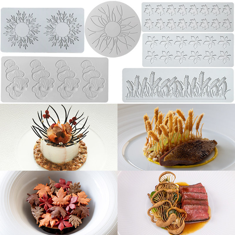 สาหร่ายทะเล สัตว์ข้าวสาลี Spike Lotus Leaf Fondant ลูกไม้ แม่พิมพ์ซิลิโคน โมเลกุล Gastronomy ช็อกโกแลต DIY Baking Mold