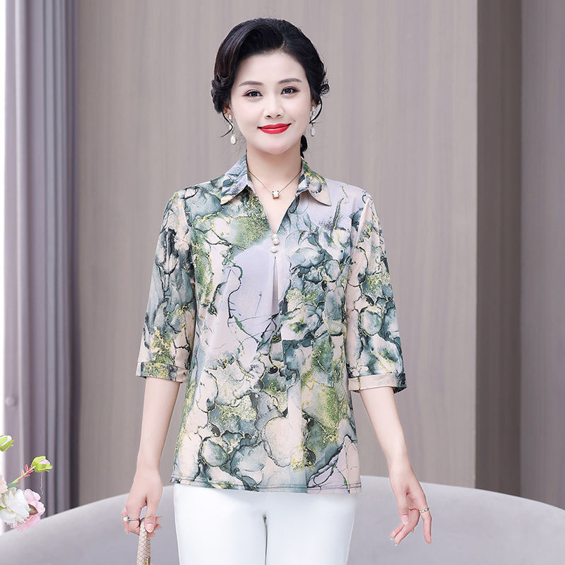 เสื้อผู้สูงอายุวัยกลางคนเจ็ดจุดแม่ 2024 แฟชั่นการพิมพ์ลดอายุแฟชั่นท็อปส์เสื้อผลิตภัณฑ์ร้อน150710