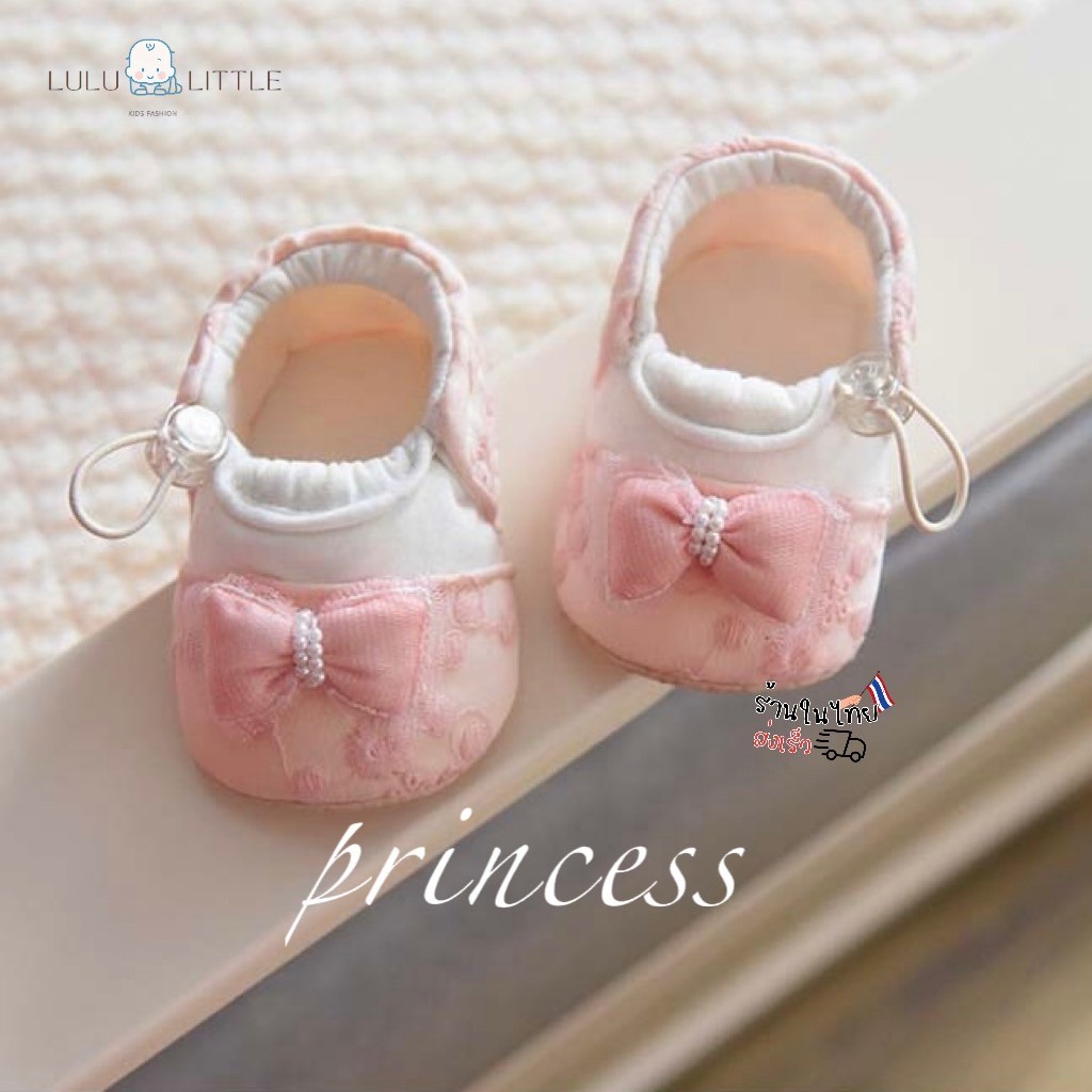 รองเท้าเจ้าหญิง ลูกคุณหนู คุณใจ (766) ตัวน้อย mini girl ลายปักนูน หน้าโบว์คาดลูกปัด ใส่ออกงาน เนื้อผ้าฝ้าย