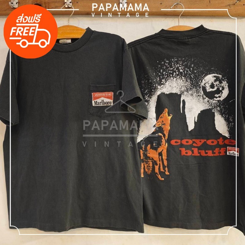 [ Marlboro ] coyote bluff poket Bio Washed tag USA เสื้อวินเทจ เสื้อวง papamama vintage shirt