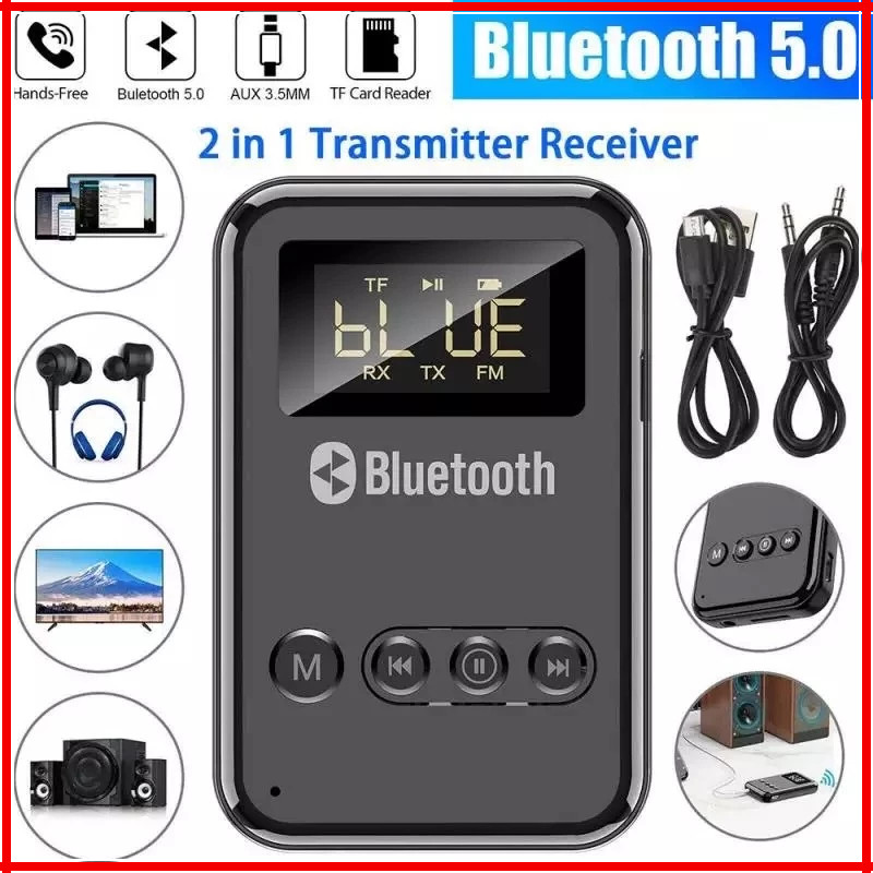 Bluetooth USB 5.0เครื่องส่งสัญญาณ A2DP AUX 3.5มม.RCA แจ็คอะแดปเตอร์ไร้สาย USB สนับสนุน TF Card FM เอ