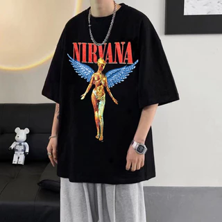 เสื้อยืดผู้ชายเท่ๆ คอกลม-แขนสั้น สกรีนลายสตรีทเท่ๆ เสื้อยืดแฟชั่นเมกาสุดฮิต เสื้อวงวินเทจ nirvana โอเวอร์ไซส์วินเทจฮิตๆ