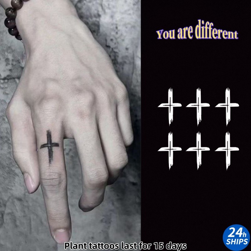 สติกเกอร์รอยสักปลอมลายกากบาทขนาดเล็ก สำหรับนิ้วมือ กันน้ำ ติดทนนานถึง 15 วัน