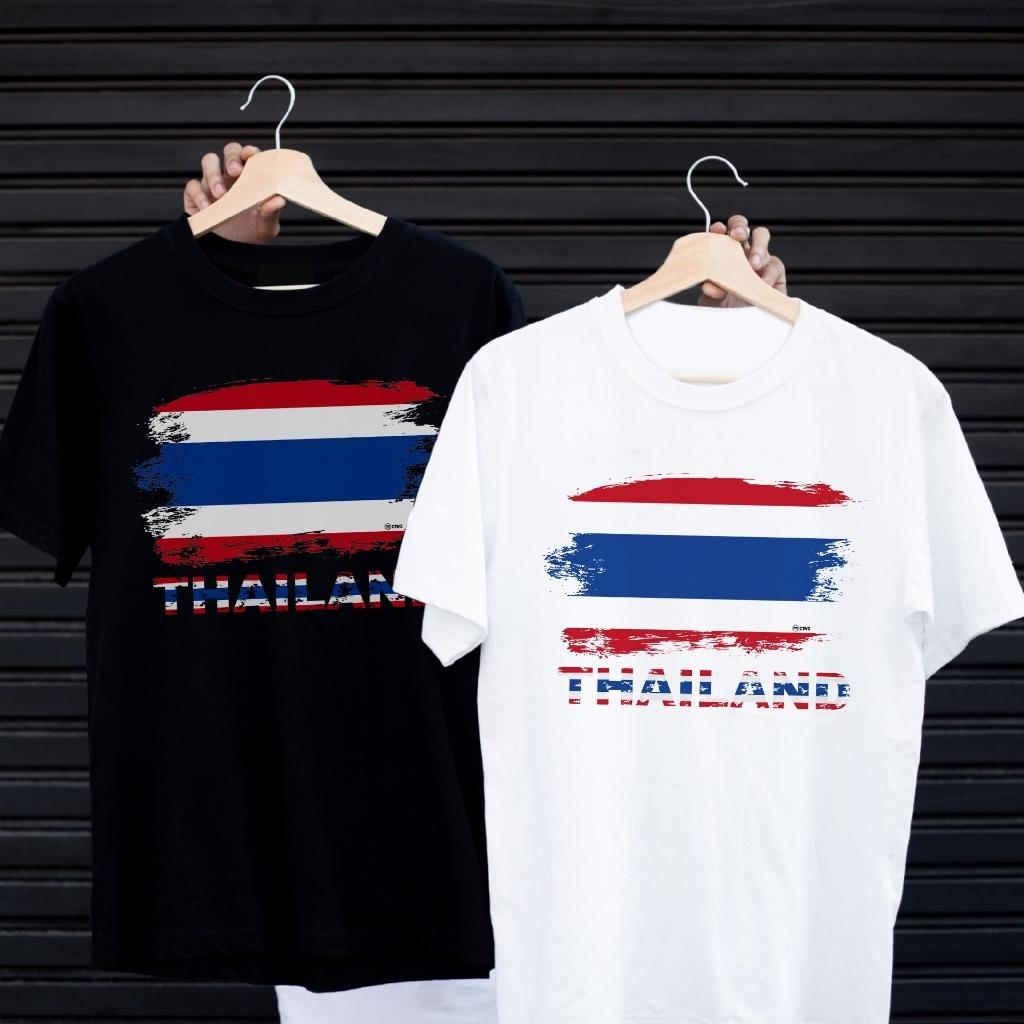 (จัดส่งตลอด 24 ชั่วโมง)เสื้อยืด Oversize เสื้อยืดลายธงชาติไทย กราฟิกสไตล์เท่ๆ คำว่า THAILAND ผ้าฝ้าย 100%