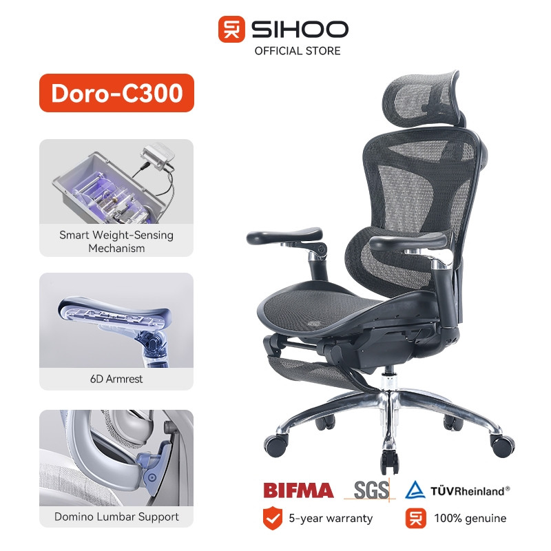 Sihoo Doro C300 ตาข่ายเก้าอี้สํานักงานตามหลักสรีรศาสตร์โฮมออฟฟิศเก้าอี้ 6D ที่เท้าแขนเก้าอี้เล่นเกมพ