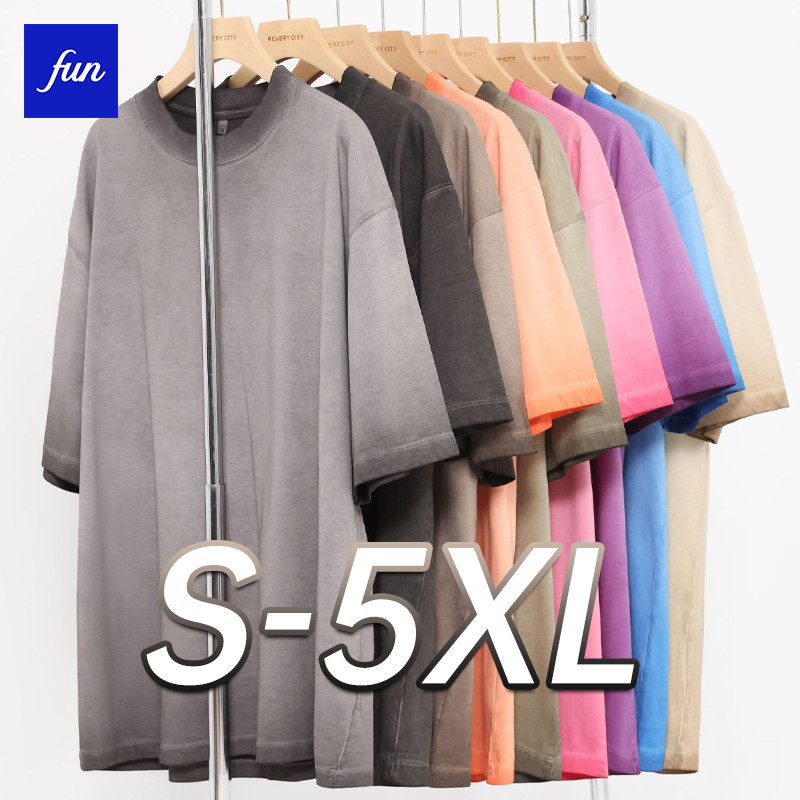 [5XL] เสื้อยืดไล่โทนสี 240g ผ้าฝ้ายแท้ Heavy Distressed ล้างชายหนุ่มผู้หญิงหลวม oversize แขนสั้นสองสี เสื้อยืด