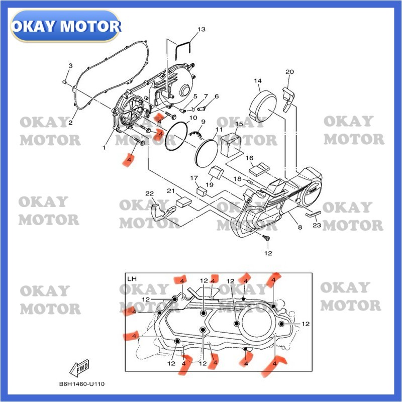 100% NVX 155 V1 V2 BOLT FLAANGE DEEP RECESS 95022-06035 / 95E32-06035 CVT CRANKCASE COVER สกรู scru 