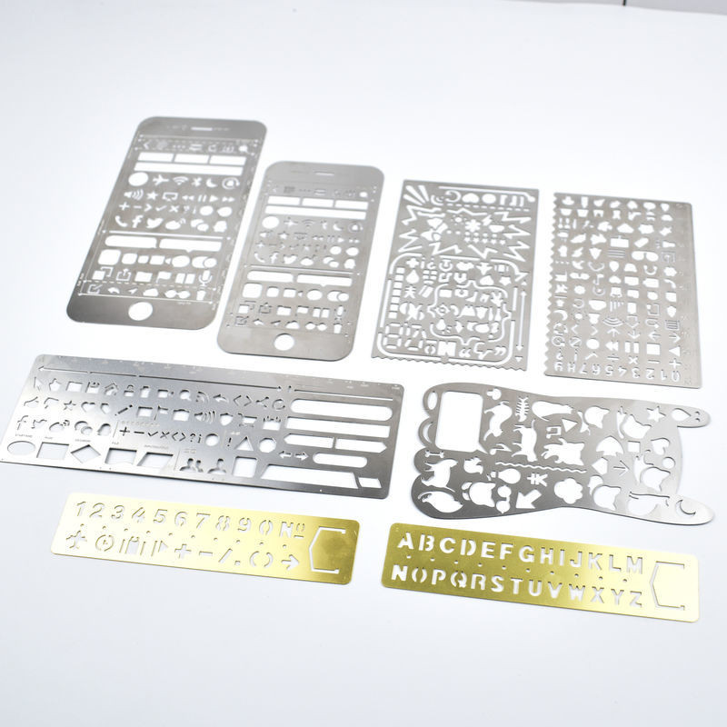 Spot Goods#Multifunctional Metal Template Ruler Alphabet Numbers Student Straight Ruler Planner Bord