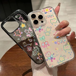 น่ารักสีสันรูปแบบการ์ตูนสําหรับiphone 16 15 14 13 12 11 Pro Max 7 8 Plus XR แฟชั่นBright Glitter Clear TPUกันกระแทกนุ่ม