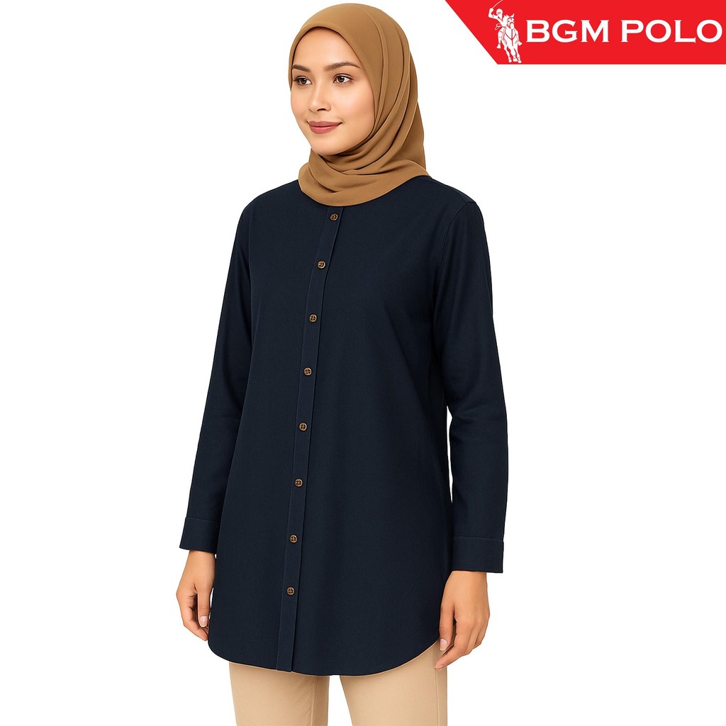 BGM POLO LADIES MUSLIMAH BLOUSE ELINA DENIM แขนยาว BLOUSE-BP-DLS0427FB-SFE เสื้อผ้าเสื้อ Wanita( VIR
