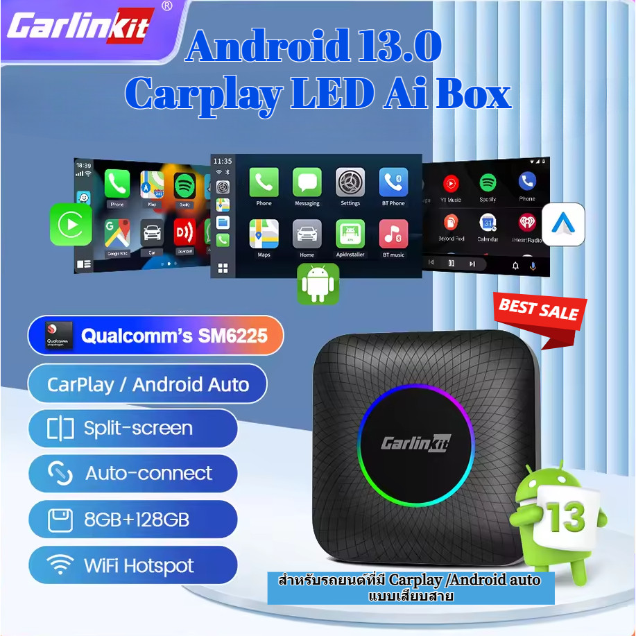 【ถูกที่สุด】CarlinKit CarPlay AIbox กล่องAndroid 13Android Auto & apple carplay  เชื่อมต่อGPS สำหรับCarPlayแบบมีสายรถยนต์
