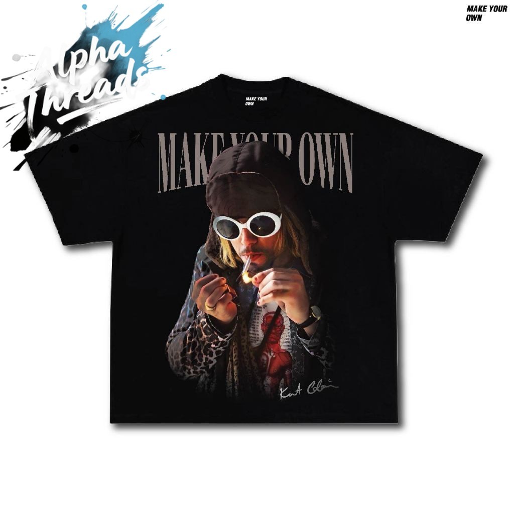 (จัดส่งตลอด 24 ชั่วโมง)Alpha Threads เสื้อ  KURT COBAIN NIRVANA คอชิด วินเทจ OVERSIZE  สกรีนแบบ DTG 