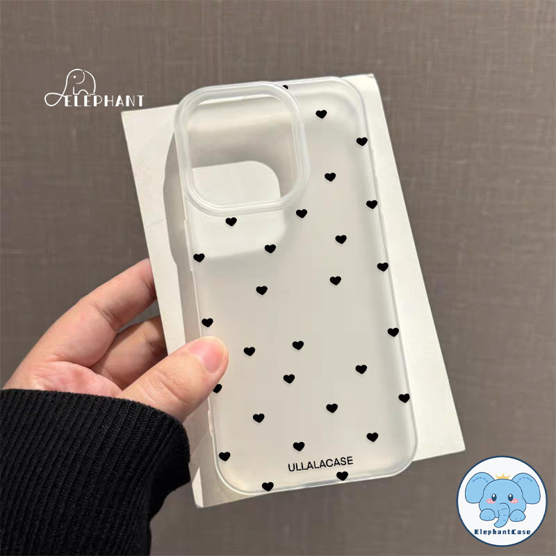 เคสไอโฟน 13 สำหรับ IPhone 16 15 11 13 12 14 Pro Max XR XS MAX 7 15 16 8 Plus เคสรูปหัวใจสีดำเรียบง่าย