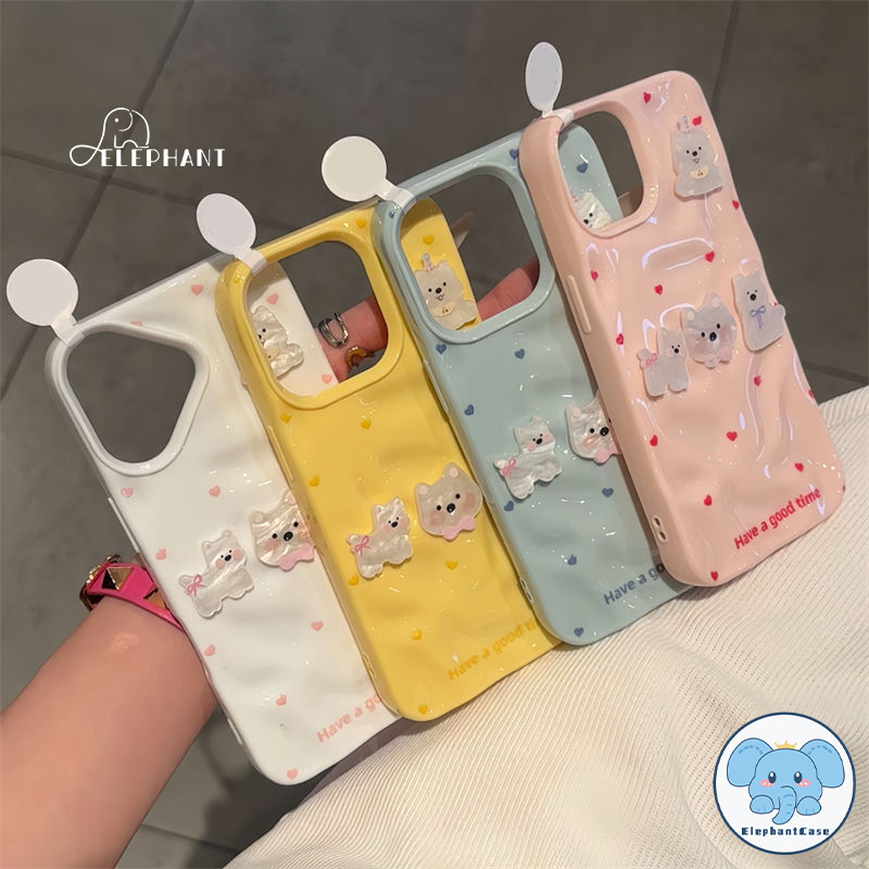 เคสไอโฟน 11 16 สำหรับ IPhone 16 15 13 11 14 12 Pro Max 15 14 16 6 6S Plus XR X XS เคสลูกสุนัขน่ารักรูปหัวใจสีชมพูหวาน